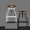 Two Modern Bar Stools With Wooden Seats And White Black Metal Frames