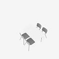Modern White Rectangular Dining Table Set With Four Black Upholstered Chairs 3d model