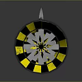 Gray Cylindrical Military Weapon With Red Protective Bands And Yellow Black Warning Stripes