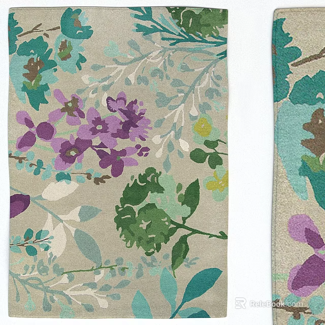 Vibrant Square Carpet With Purple Green Floral Pattern And Beige Background 3d model 