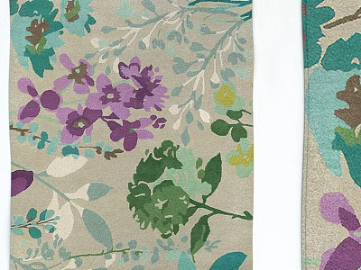Vibrant Square Carpet With Purple Green Floral Pattern And Beige Background 3d model
