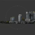 Modern Industrial Site Scene With Silos Conveyor Belts Trucks Buildings And Trees