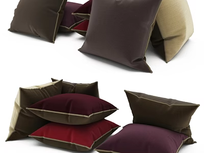Dark Brown Burgundy And Beige Fabric Throw Pillows Stacked For Home Decor 3d model