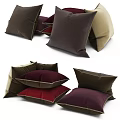 Dark Brown Burgundy And Beige Fabric Throw Pillows Stacked For Home Decor