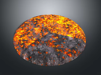 Circular Volcanic Lava Terrain With Flowing Molten Lava And Rocky Surface 3d model