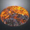 Circular Volcanic Lava Terrain With Flowing Molten Lava And Rocky Surface