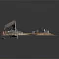 Rural Scene Model With Thatched Roof Cottage Stones And Dirt Ground