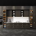 Modern Kitchen Interior With Gray And Wooden Cabinets Island Counter And Bar Stools