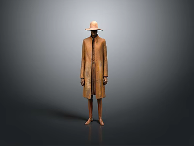 Realistic Style Lonely Traveler Traveler Long Coat Hat Lawn Mountain Trees Night Sky Moon Side Portrait Outdoor Silent Meditation 3d model