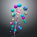 Pink Magic Wand With Shiny Multicolored Spheres On Black Background