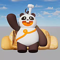 Cute Panda Chef Doll Photo Spot Sitting On Bread Shape With Blue Sky White Clouds