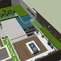 Modern Courtyard Garden With Outdoor Seating Green Plants Stone Patio And Lush Trees