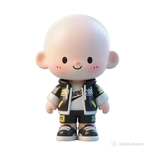 Game Movie Character Cute Bald Head Wearing Black Hoodie And Shorts 3d model 