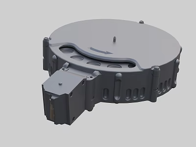 Gray Circular Military Weapon Mechanical Component With Perforated Edges And Mounting Base 3d model