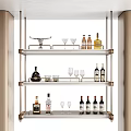 Modern Metal Frame Shelf With Layered Design For Wine Bottles And Glasses