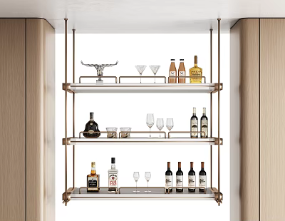 Modern Metal Frame Shelf With Layered Design For Wine Bottles And Glasses 3d model