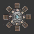 Elegant Round Wooden Dining Set With Chairs Place Settings And Centerpiece