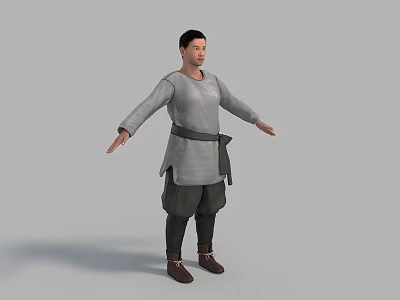 A Man In Gray Tunic Brown Belt Dark Pants Brown Shoes Arms Outstretched 3d model