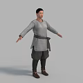 A Man In Gray Tunic Brown Belt Dark Pants Brown Shoes Arms Outstretched