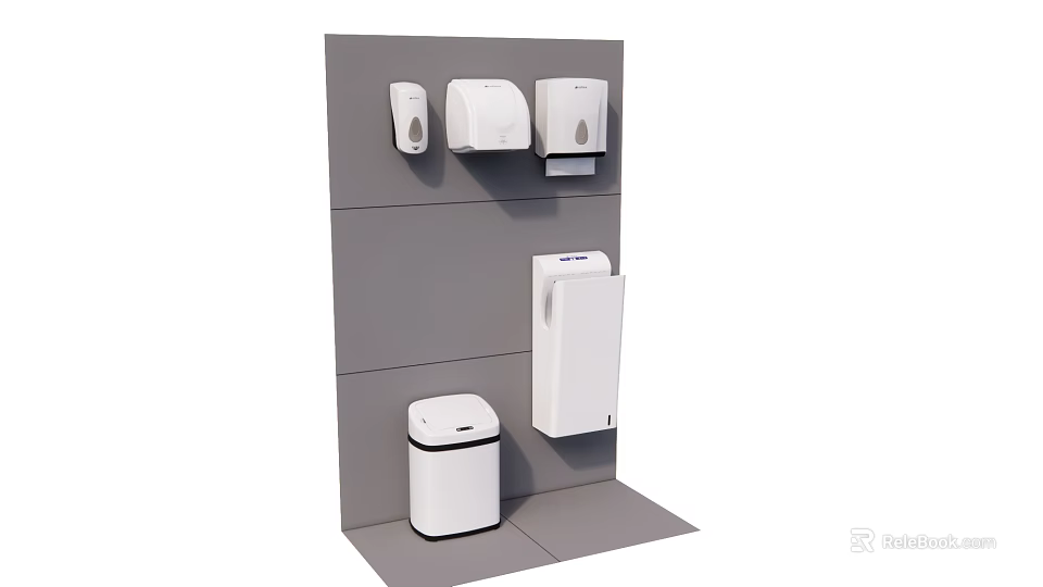 Commercial Restroom Equipment Including Hand Dryer Paper Towel Dispenser Soap Dispenser And Waste Bin 3d model 
