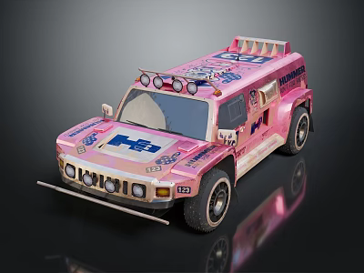 Pink Hummer Race Car With HEA Logo 16 Number And Roof Lights 3d model