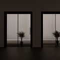Modern Interior With Glass Sliding Doors Black Frames City View And Green Plants