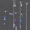 6 old PBR next-generation transmission pole high-voltage line city street light pole power line transmission line pole warning sign traffic light pole 3d model