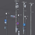 6 old PBR next-generation transmission pole high-voltage line city street light pole power line transmission line pole pole warning sign traffic light pole 3d model