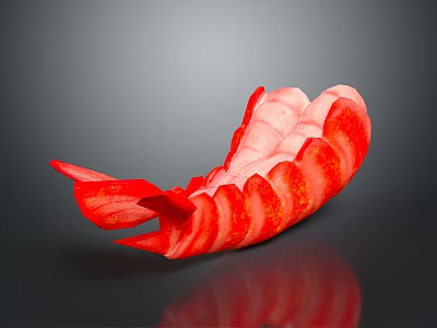 Fresh Red Sliced Lobster Tail Displaying Juicy Meat On Dark Background 3d model