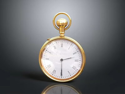 Vintage Golden Pocket Watch with White Dial and Roman Numeral Design 3d model