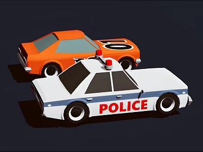 White Police Car With Red Sirens And Orange Classic Car Parked Together 3d model