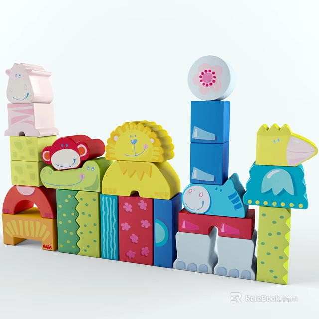 Colorful Animal Shaped Building Blocks with Various Designs for Kids Playtime 3d model 