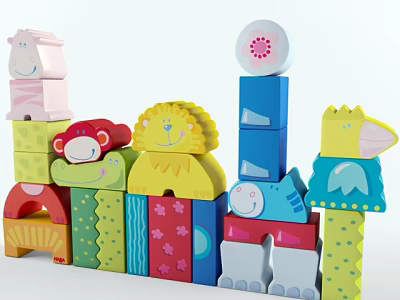 Colorful Animal Shaped Building Blocks with Various Designs for Kids Playtime 3d model
