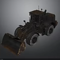 Rusty Industrial Loader With Large Bucket And Big Tires On Dark Background
