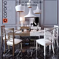 Modern Dining Room Interior With Table And Chairs Set Hanging Pendant Lights And Tableware
