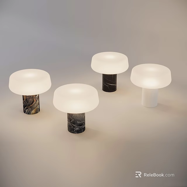 Four Modern Table Lamps With White Lampshades And Marble White Bases 3d model 