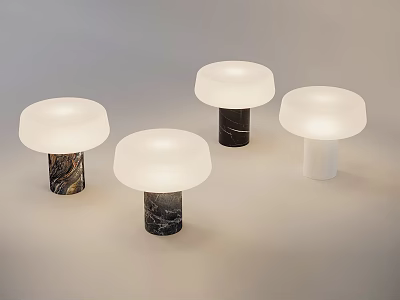 Four Modern Table Lamps With White Lampshades And Marble White Bases 3d model