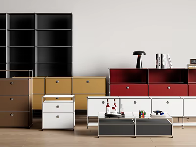 Modern Multi Colored Decorative Cabinets With Various Designs And Shelves 3d model