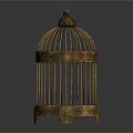Golden Birdcage Decorative Ornament Set Featuring Intricate Carvings And Decorative Base