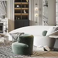 Elegant Modern Living Room Interior With Chandelier Sofa Fireplace And Arched Doorways