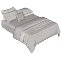 Light Gray Double Bed With Striped Bedspread And Soft Pillows 3d model