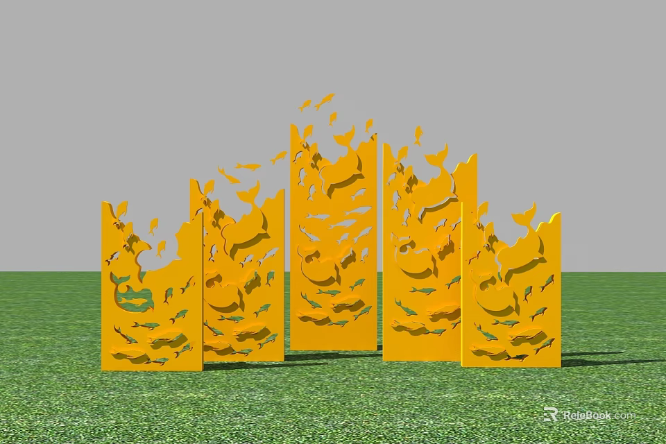 Yellow Decorative Roadside Facilities With Perforated Butterfly And Leaf Patterns 3d model