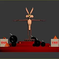 Game Movie Character Cartoon Rabbit Standing On Red Platform With TNT Boxes And Black Bombs