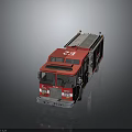 Red Fire Truck With White Stripes Rescue Equipment And Ladder On Black Background