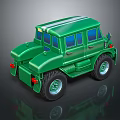 Green Toy Off Road Vehicle with Large Wheels Blue Windows Stripes and Vintage Model Design