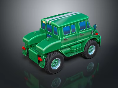 Green Toy Off Road Vehicle with Large Wheels Blue Windows Stripes and Vintage Model Design 3d model