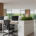 Public Office Area Modern Design With Marble Reception Desk Wooden Panels And Green Plant