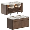 Modern Bar Counter With Wooden Cabinet Marble Top And Bar Stools