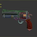 Classic Revolver With Red Grip And Silver Metal Cylinder Loaded Bullet