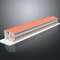 Aerial Planning of Elongated Classical Building With Red Roof and Multiple Columns